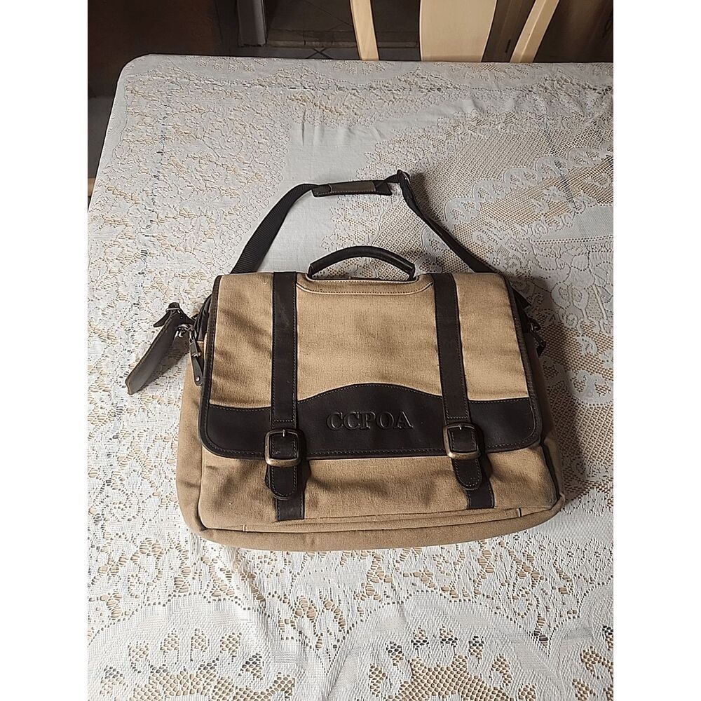 Canyon Outback Leather Goods Canvas and Leather Laptop Briefcase Messenger Bag